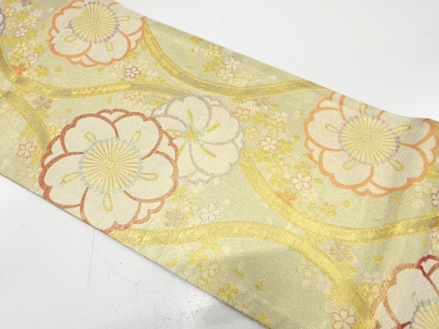 JAPANESE KIMONO / ANTIQUE FUKURO OBI / SILK / WOVEN SAKURA